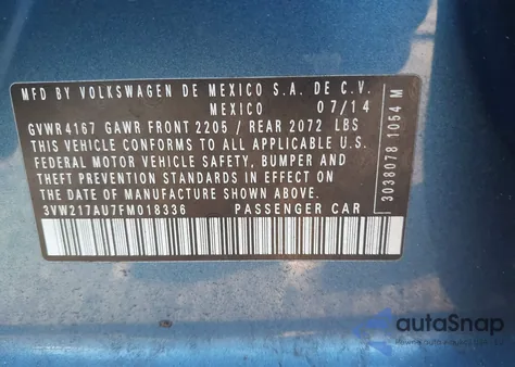 2015 Volkswagen Golf Tsi S 4-Door from USA, damaged, VIN 3VW217AU7FM018336